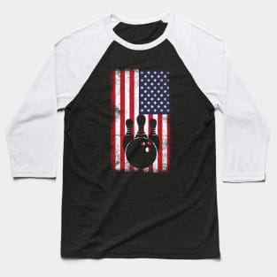 USA Flag Patriotic American Bowler Bowling Baseball T-Shirt